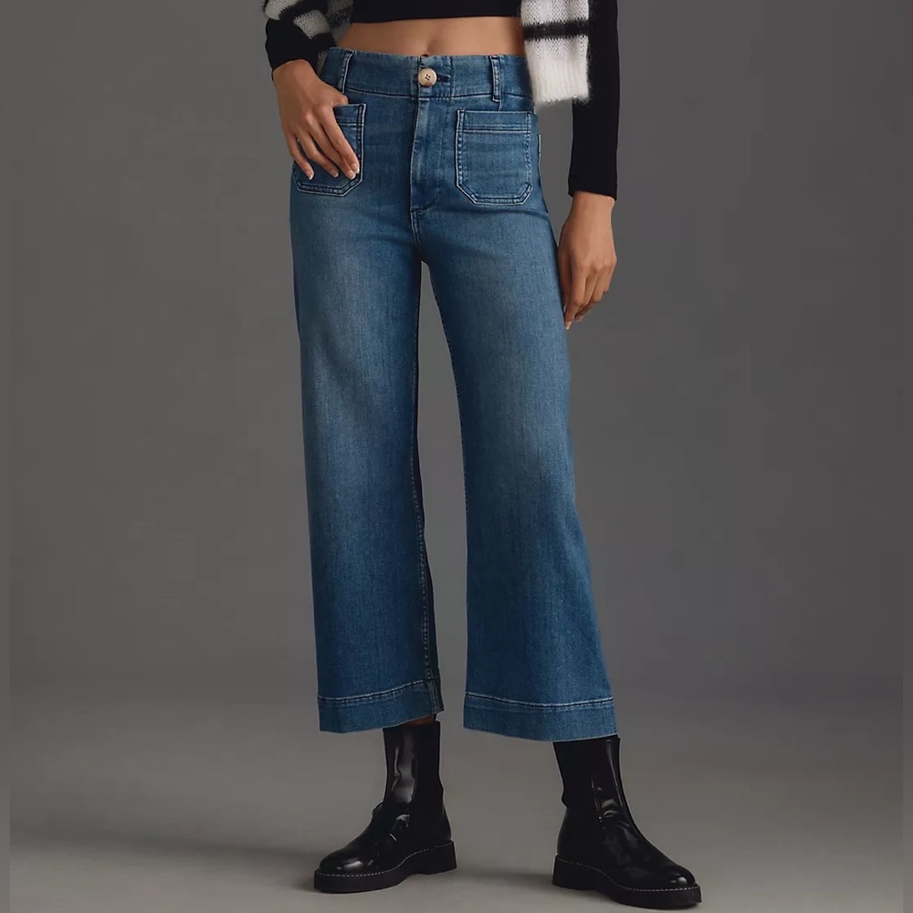 The Colette Denim Cropped Wide-Leg Jeans by Maeve